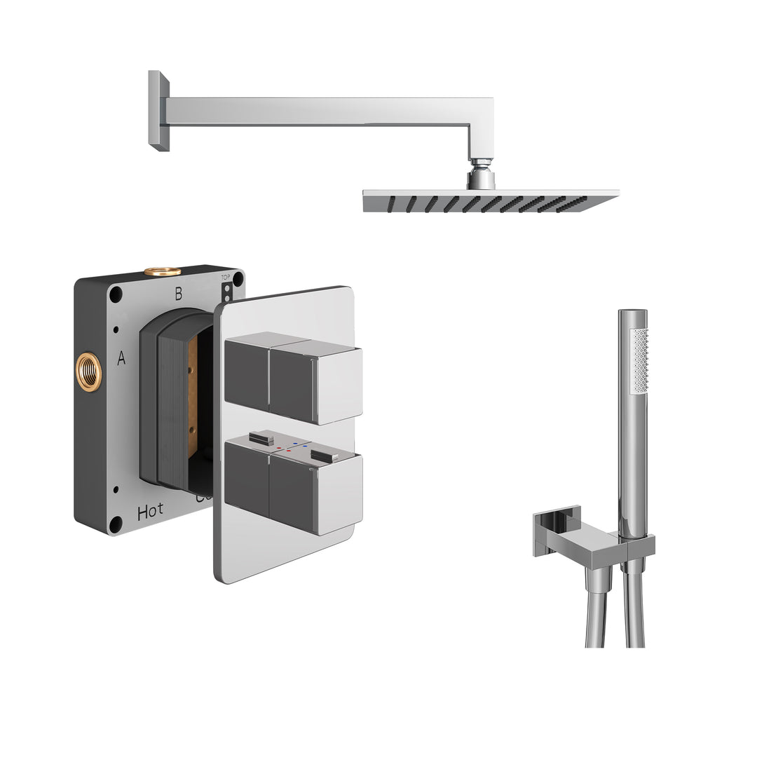 Abacus Shower Pack 3 Square Fixed Shower Head With Handset And Holder In Chrome