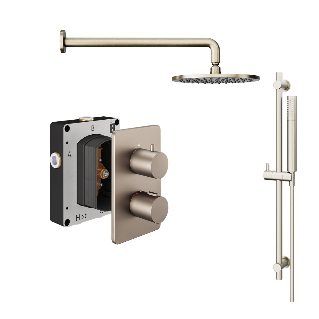 Abacus Shower Pack 2 Round Fixed Shower Head With Riser And Handset In Brushed Nickel
