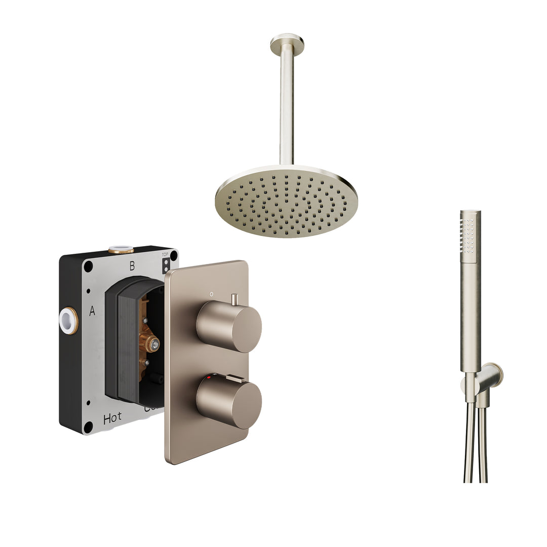 Abacus Shower Pack 4 Round Fixed Shower Head With Handset And Holder In Brushed Nickel