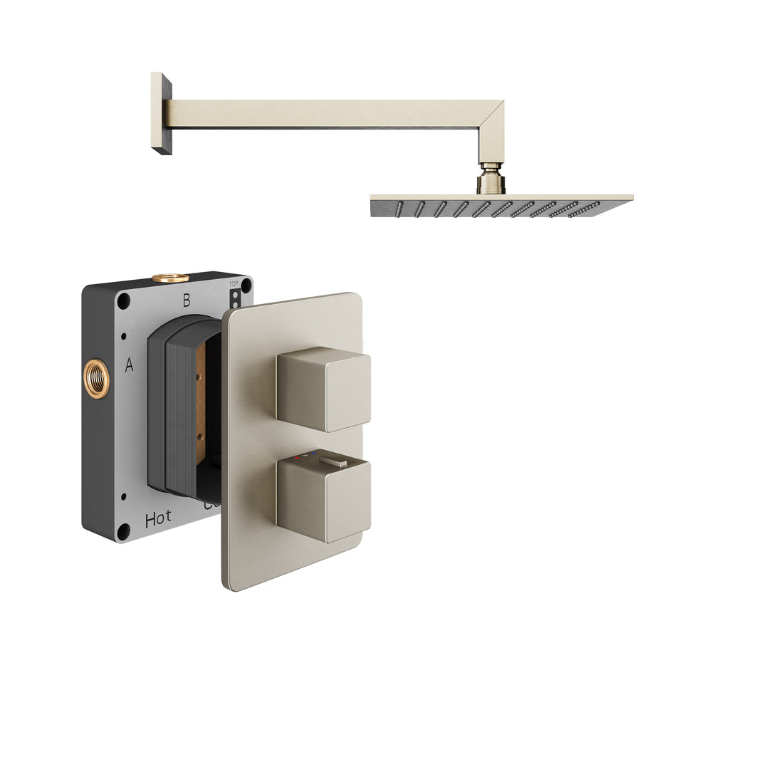Abacus Shower Pack 1 Square Fixed Shower Arm And Head In Brushed Nickel