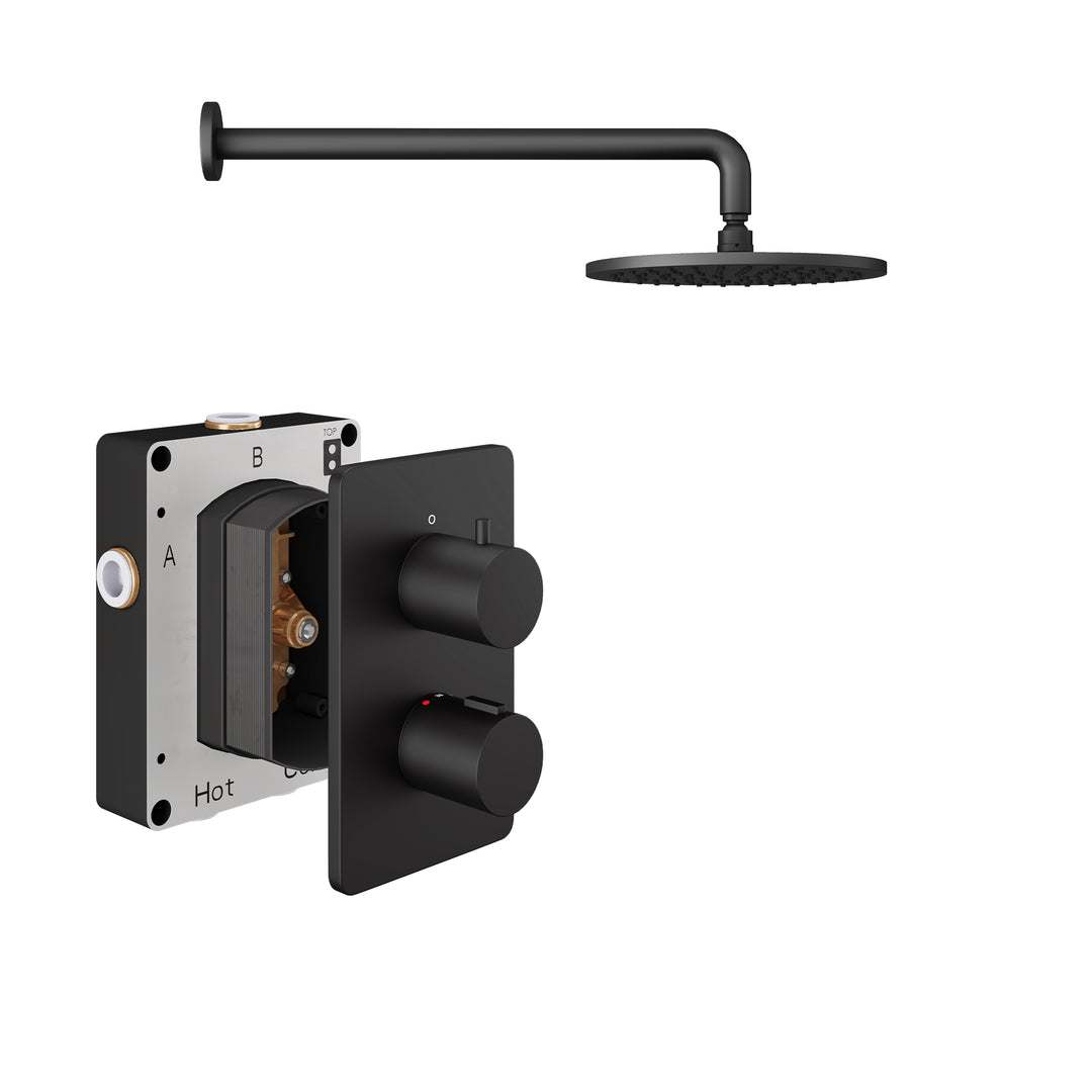 Abacus Shower Pack 1 Round Fixed Shower Arm And Head In Matt Black