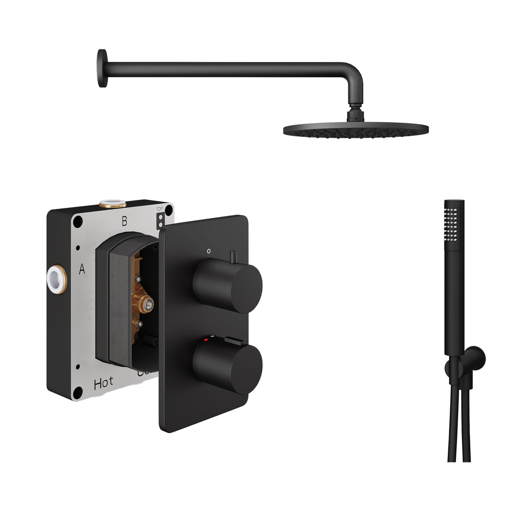 Abacus Shower Pack 3 Round Fixed Shower Head With Handset And Holder In Matt Black