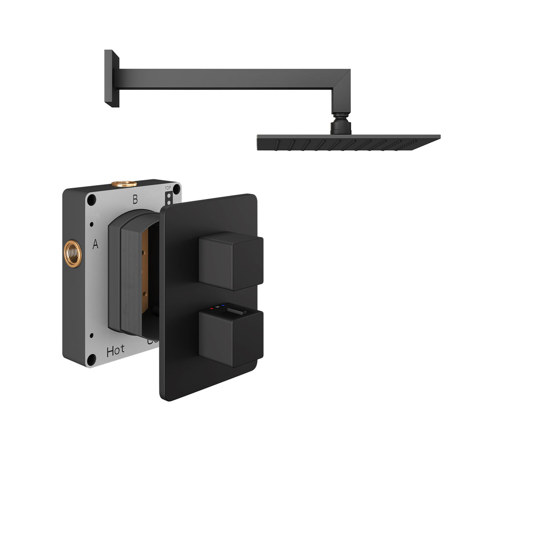 Abacus Shower Pack 1 Square Fixed Shower Arm And Head In Matt Black
