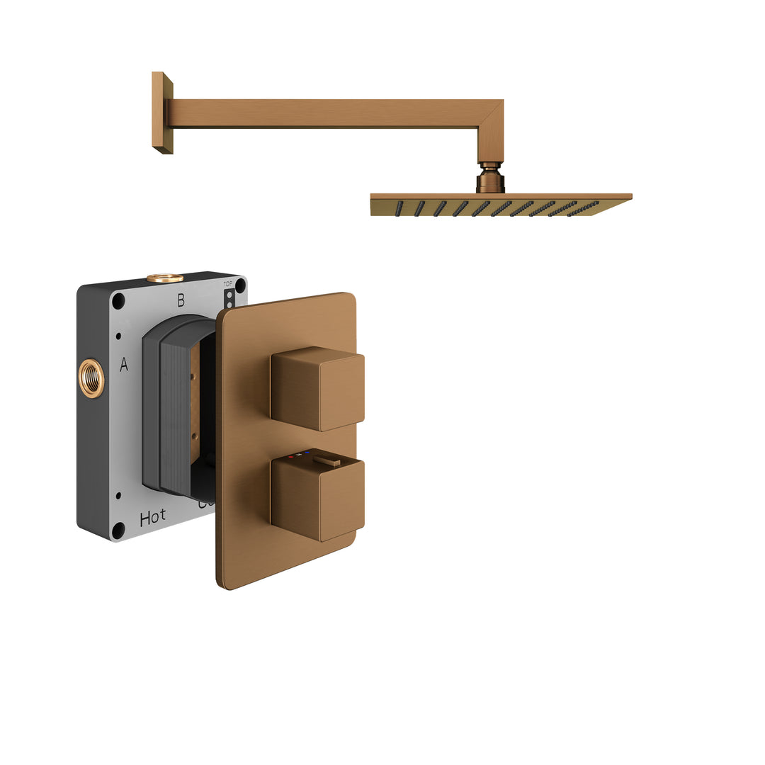 Abacus Shower Pack 1 Square Fixed Shower Arm And Head In Brushed Bronze