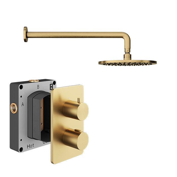 Abacus Shower Pack 1 Round Fixed Shower Arm And Head In Brushed Brass