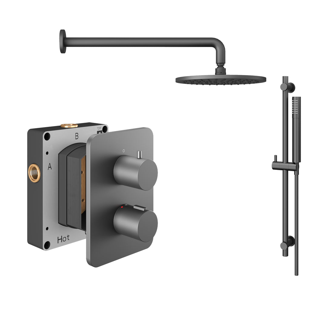 Abacus Shower Pack 2 Round Fixed Shower Head With Riser And Handset In Anthracite