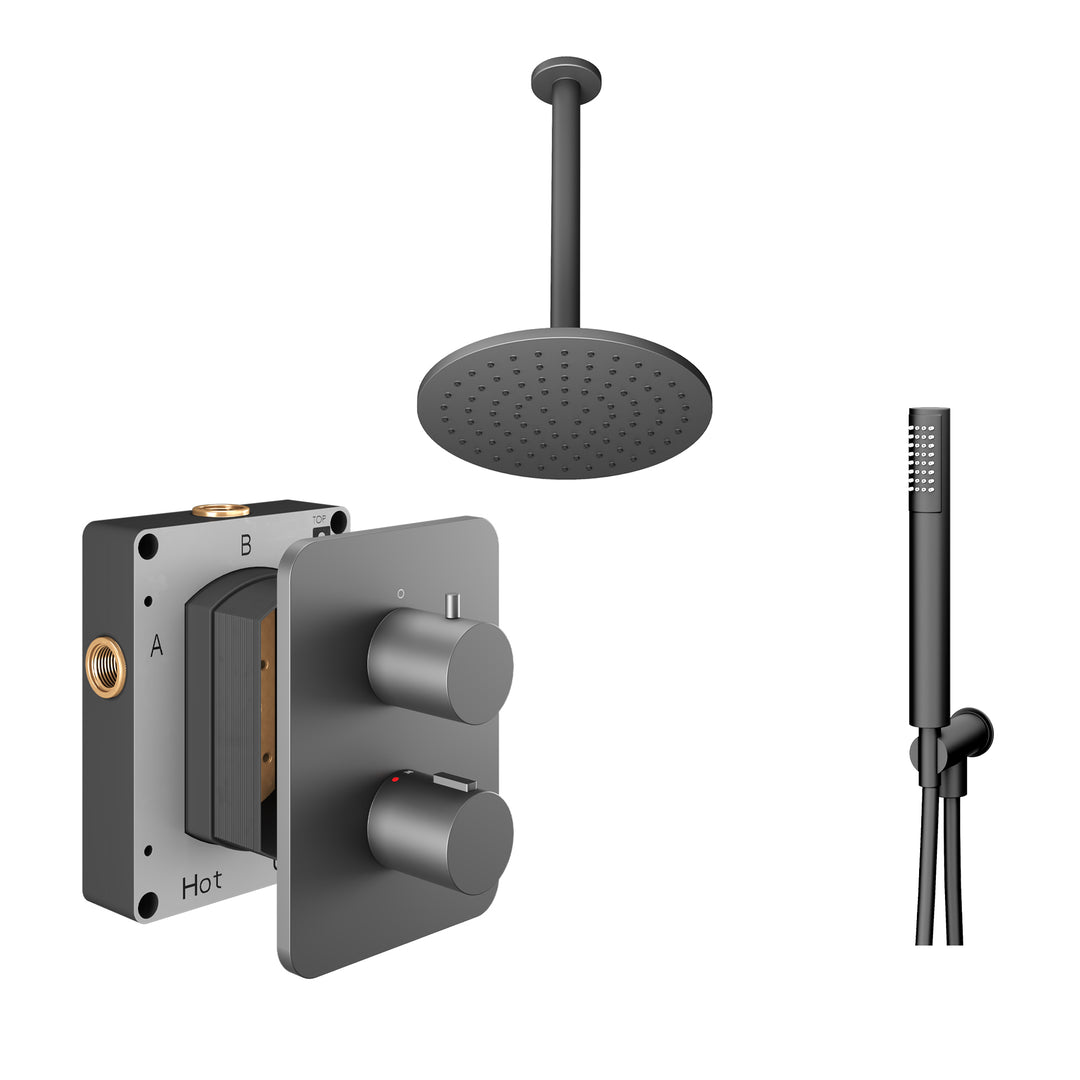 Abacus Shower Pack 4 Round Fixed Shower Head With Handset And Holder In Anthracite