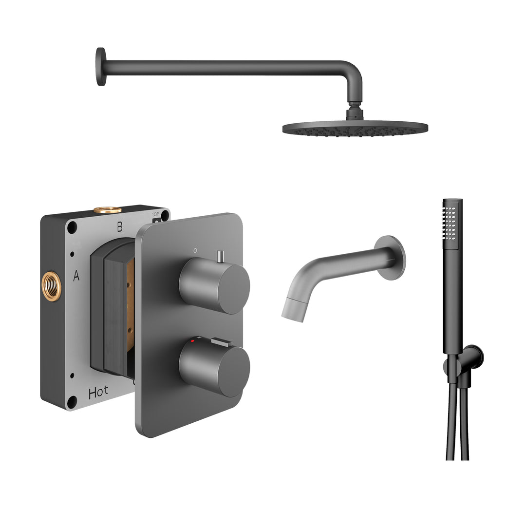 Abacus Shower Pack 5 Round Fixed Shower Head With Handset, Holder And Bath Spout In Anthracite