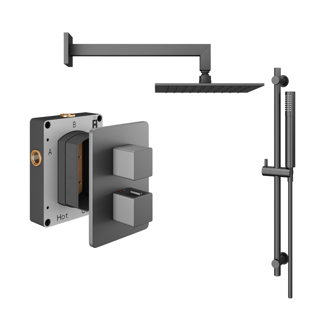 Abacus Shower Pack 2 Square Fixed Shower Head With Riser And Handset In Anthracite