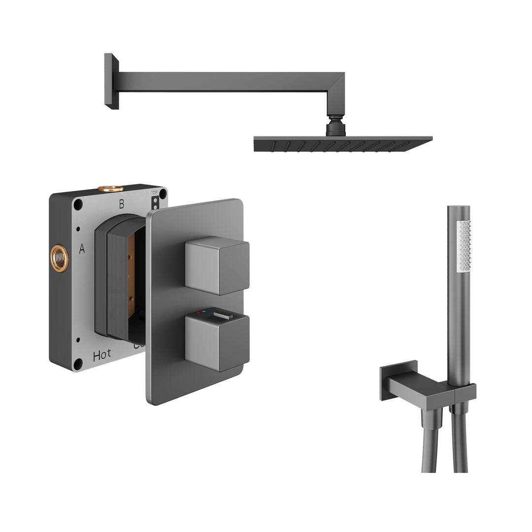 Abacus Shower Pack 3 Square Fixed Shower Head With Handset And Holder In Anthracite