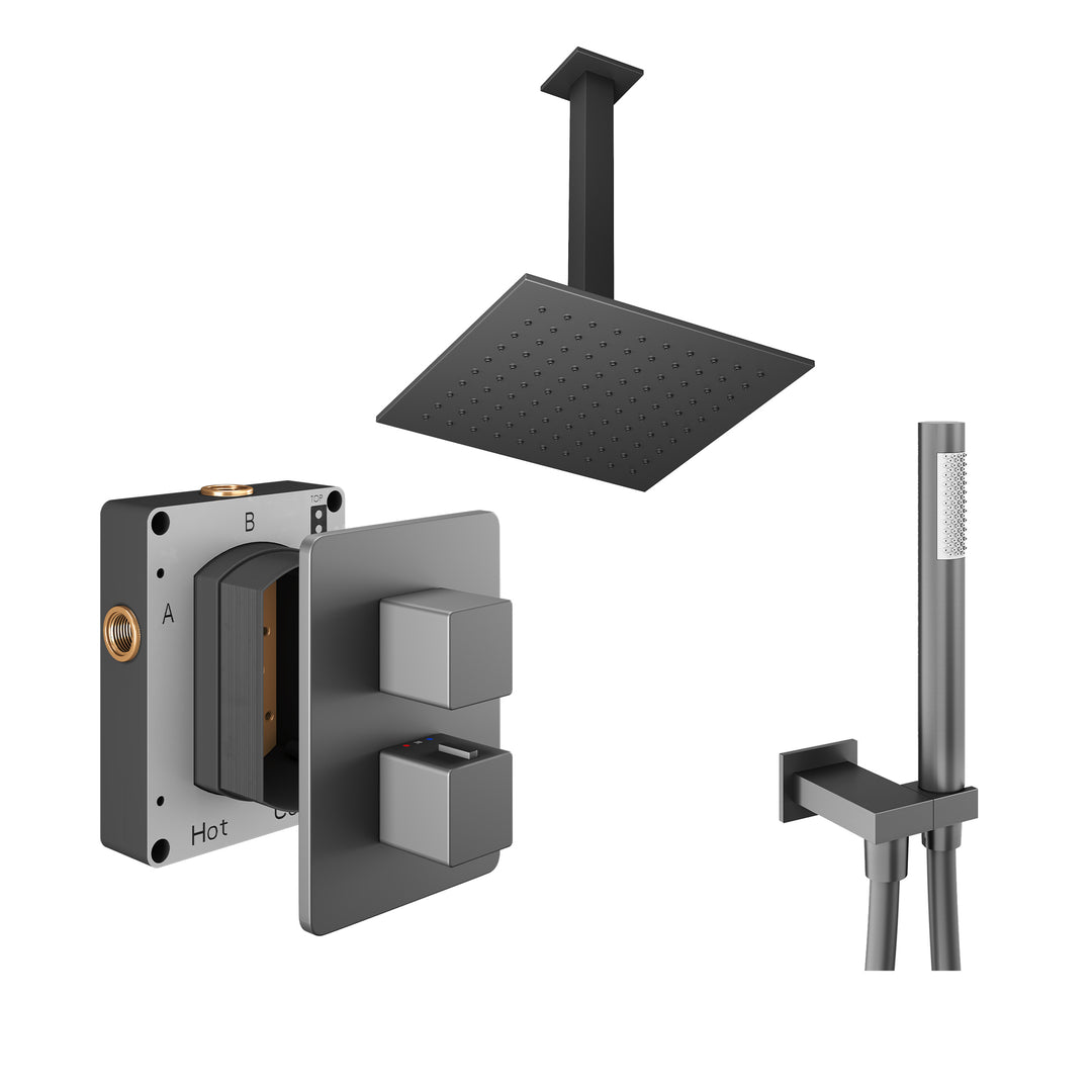 Abacus Shower Pack 4 Square Fixed Shower Head With Handset And Holder In Anthracite
