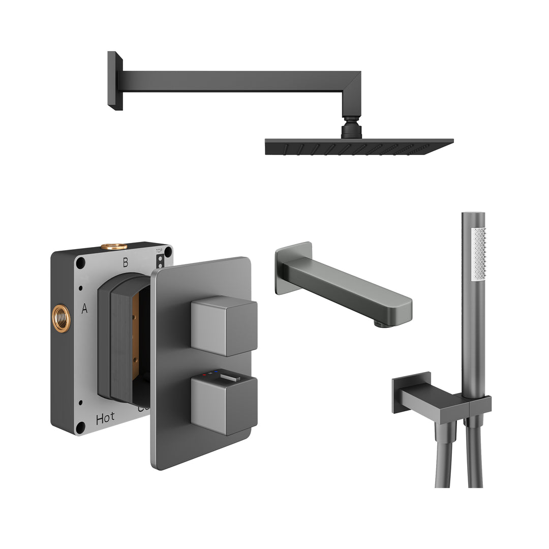 Abacus Shower Pack 5 Square Fixed Shower Head With Handset, Holder And Bath Spout In Anthracite