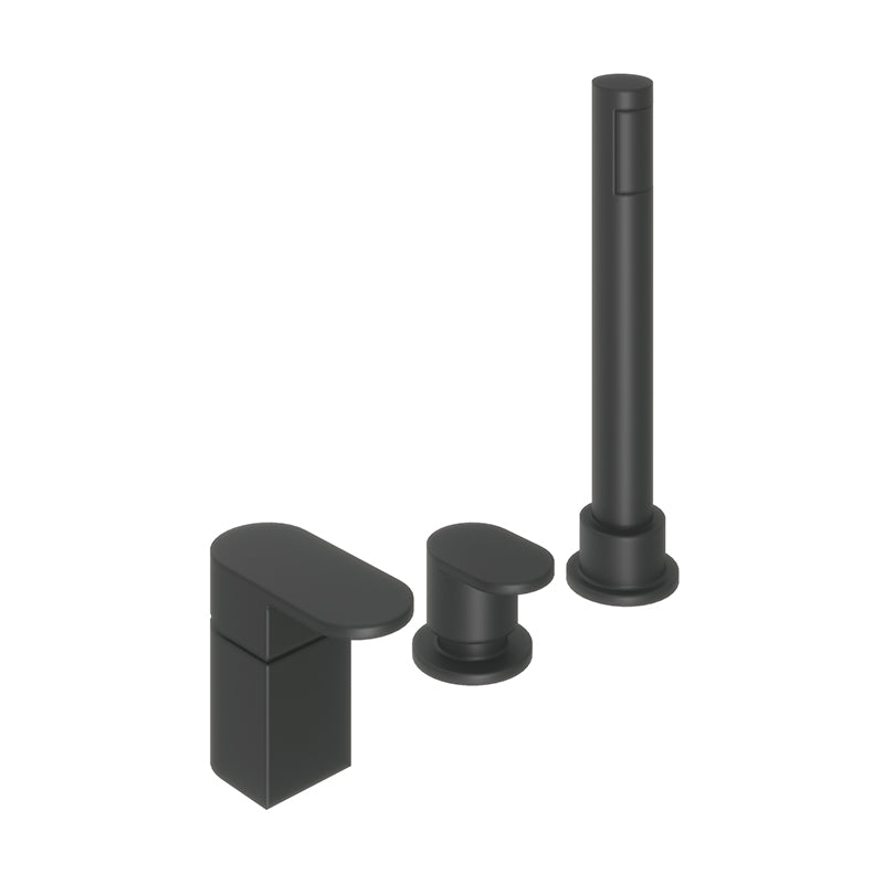 Abacus Ki 3 Hole Deck Mounted Bath Mixer Tap In Black