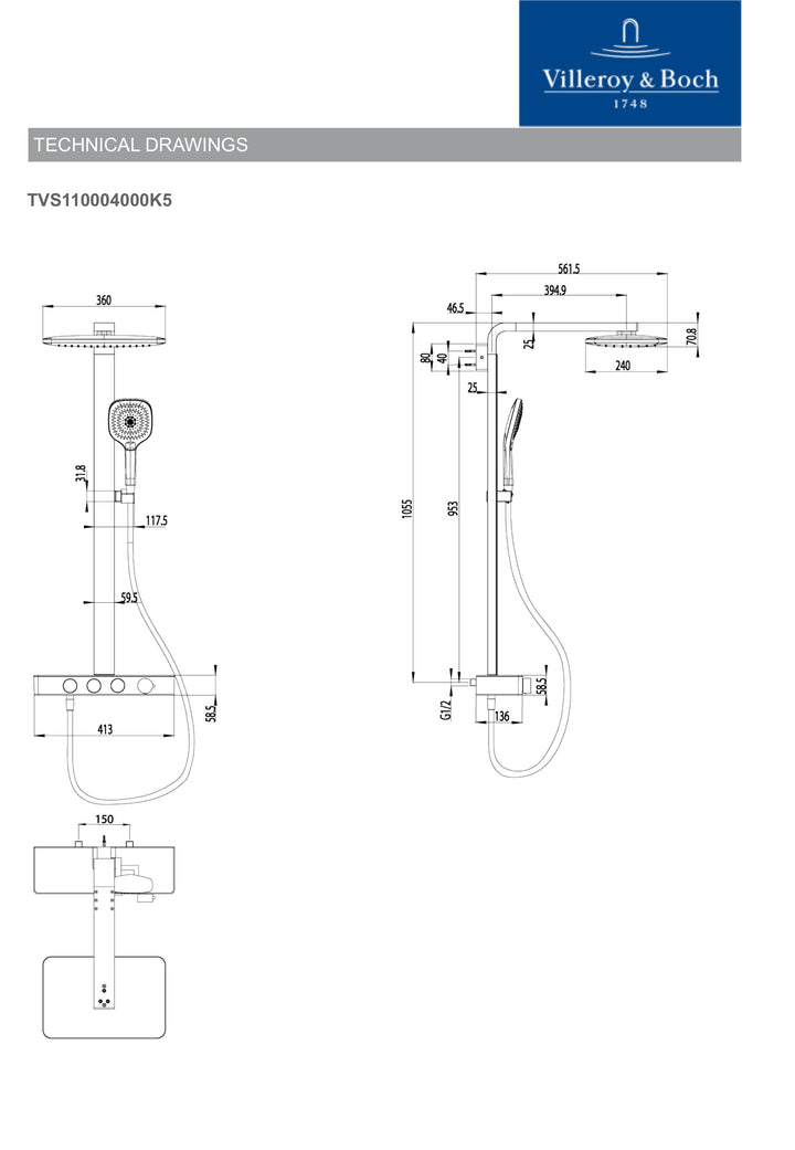 Villeroy & Boch Infinity Shower System With 3 Functions Matt Black