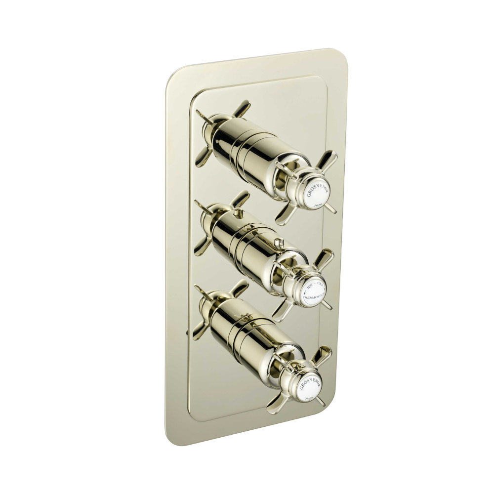 JTP Grosvenor Pinch Thermostatic 2 Outlet 3 Handle Shower Valve In Nickel