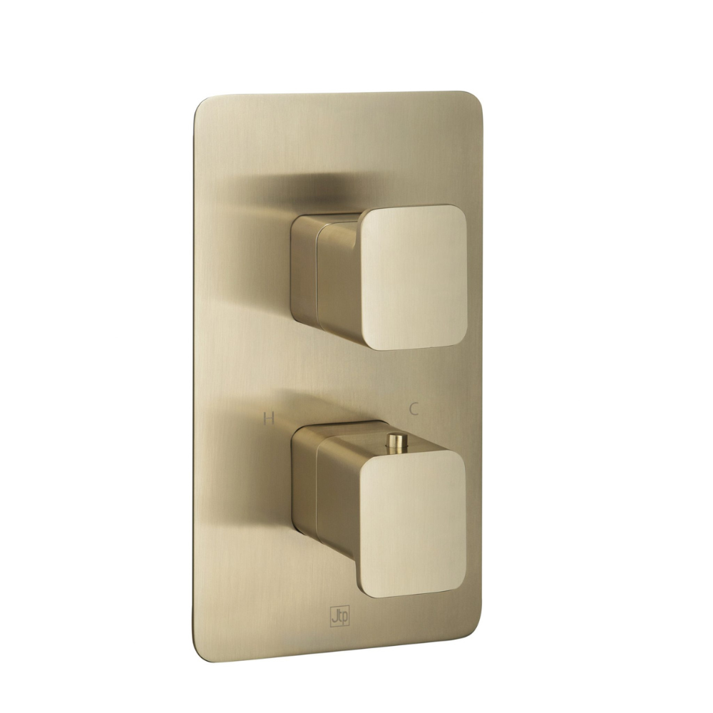 JTP HIX Brushed Brass 2 Outlet 2 Handle Thermostatic Shower Valve