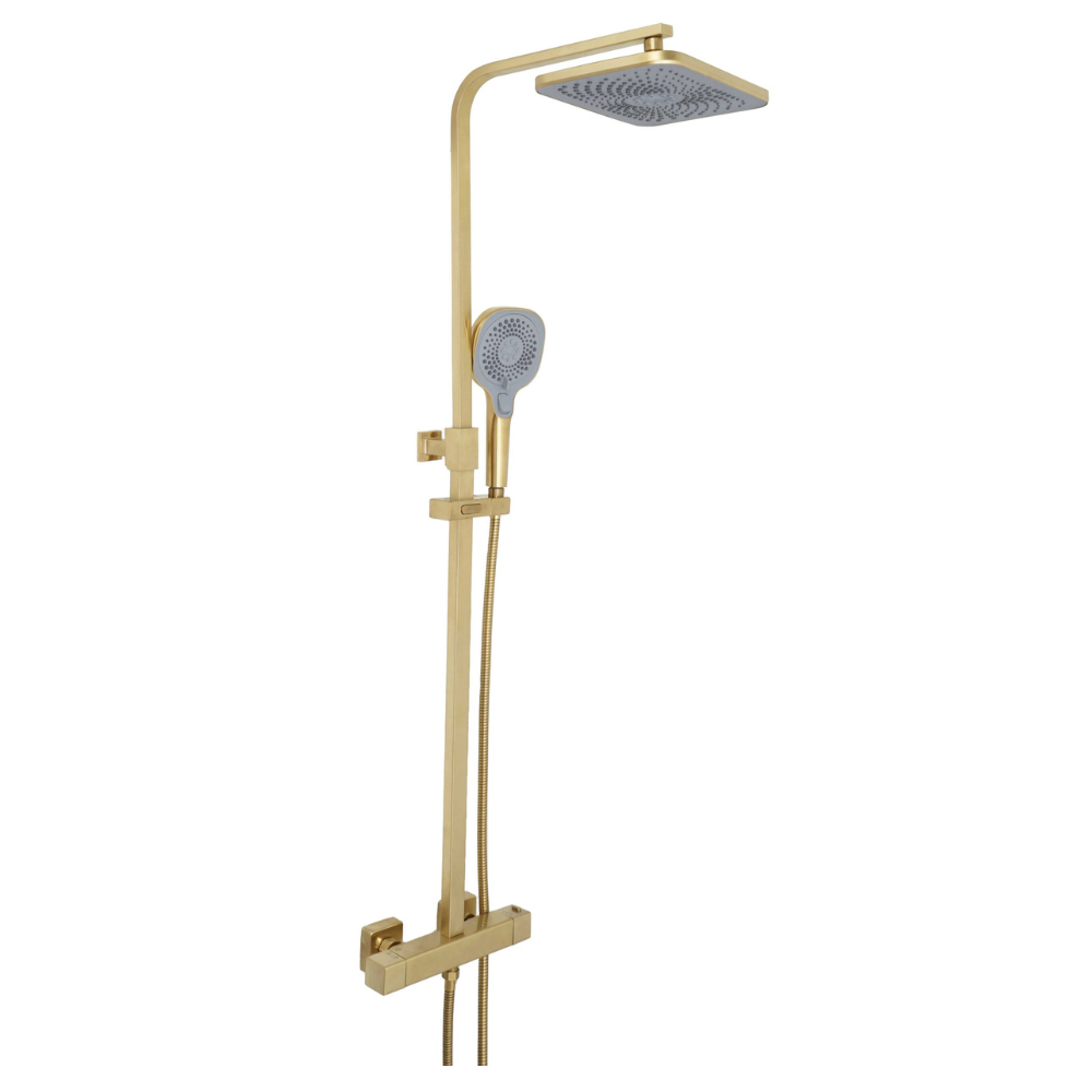 JTP HIX Brushed Brass Thermostatic Shower With 2 Outlets