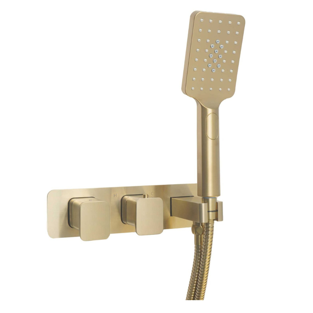 JTP HIX Brushed Brass 2 Outlet 2 Handle Shower Valve & Handset