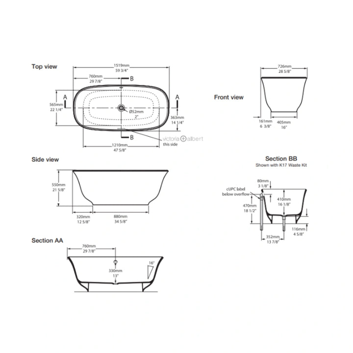 Victoria + Albert Amiata 1500 Freestanding Bath