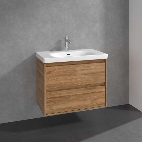 Villeroy & Boch Skyla 800mm Two Drawer Vanity Unit Kansas Oak & Washbasin