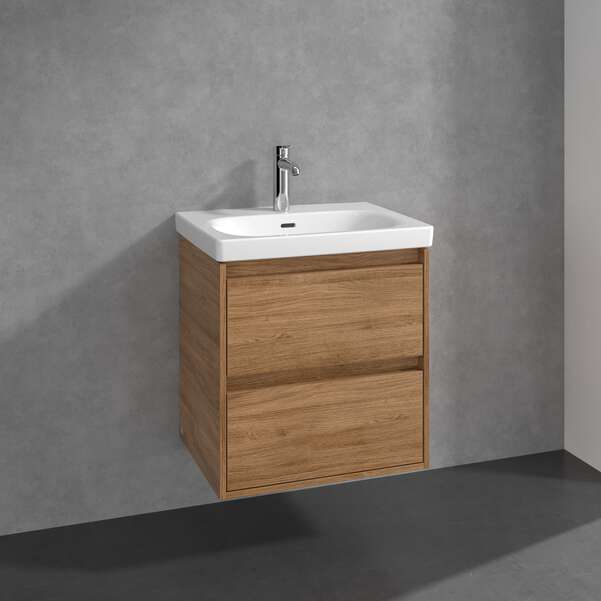 Villeroy & Boch Skyla 600mm Two Drawer Vanity Unit Kansas Oak & Washbasin