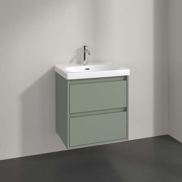 Villeroy & Boch Skyla 600mm Two Drawer Vanity Unit Soft Green & Washbasin