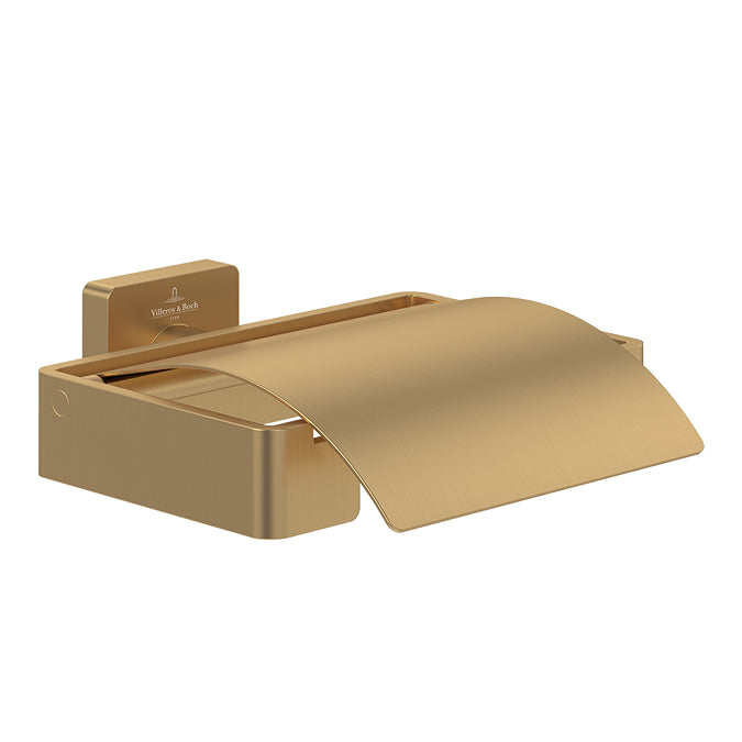 Villeroy & Boch Elements Striking Toilet Roll Holder with Cover Brushed Gold