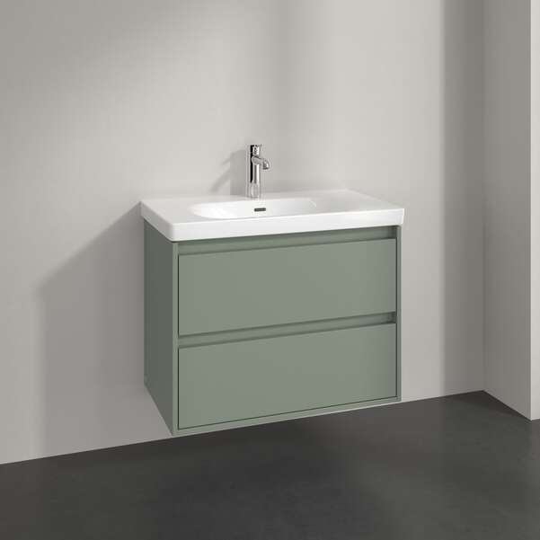 Villeroy & Boch Skyla 800mm Two Drawer Vanity Unit Soft Green & Washbasin