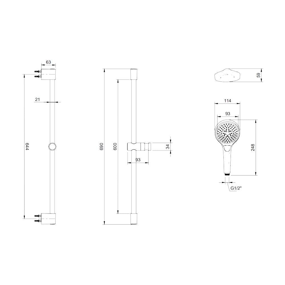 Villeroy & Boch Square Thermostatic Exposed Shower Set & Riser Rail Matt Black