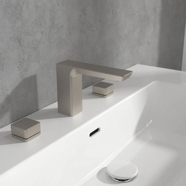 Villeroy & Boch Subway 3.0 Three Hole Deck Mounted Basin Mixer In Brushed Nickel