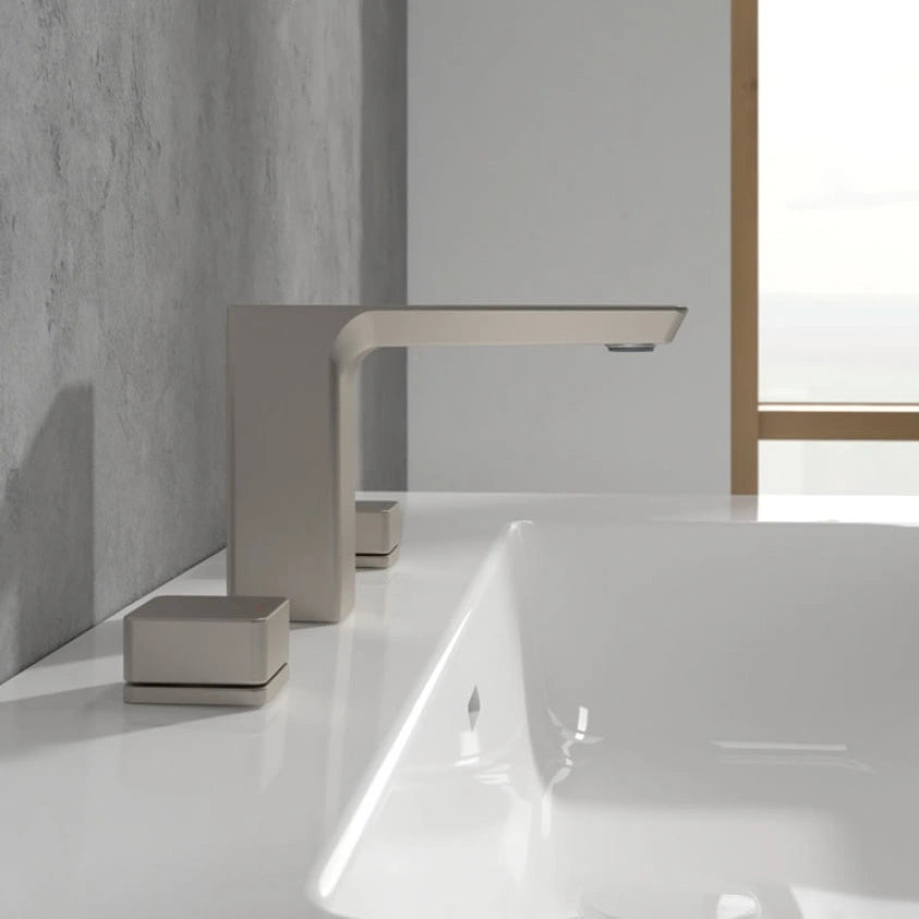 Villeroy & Boch Subway 3.0 Three Hole Deck Mounted Basin Mixer In Brushed Nickel