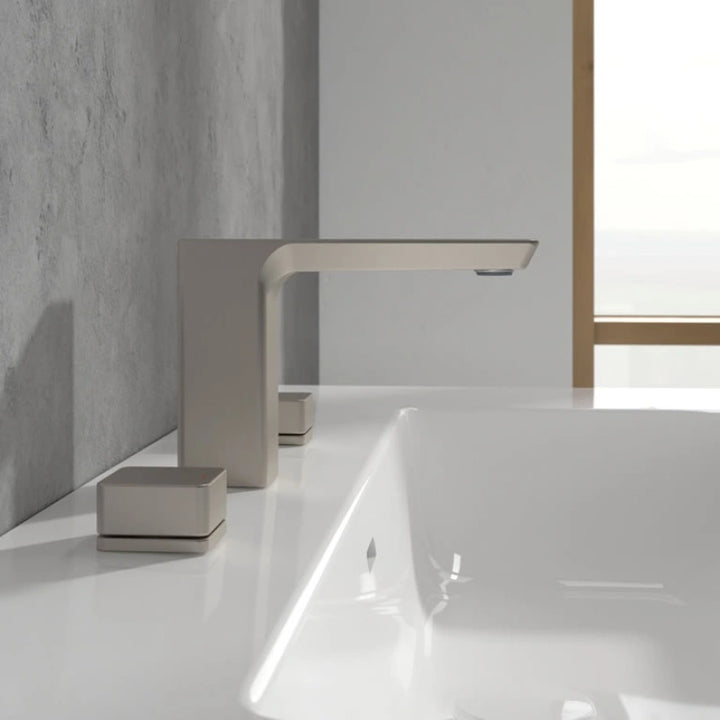 Villeroy & Boch Subway 3.0 Three Hole Deck Mounted Basin Mixer In Brushed Nickel
