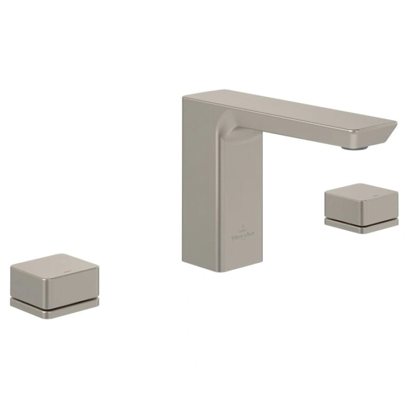 Villeroy & Boch Subway 3.0 Three Hole Deck Mounted Basin Mixer In Brushed Nickel