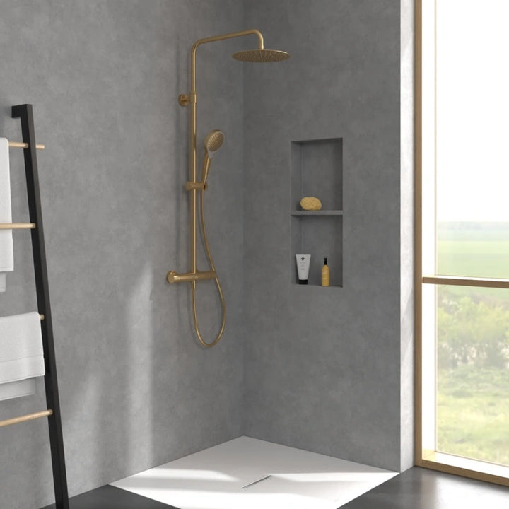 Villeroy & Boch Verve Thermostatic Shower System In Brushed Gold