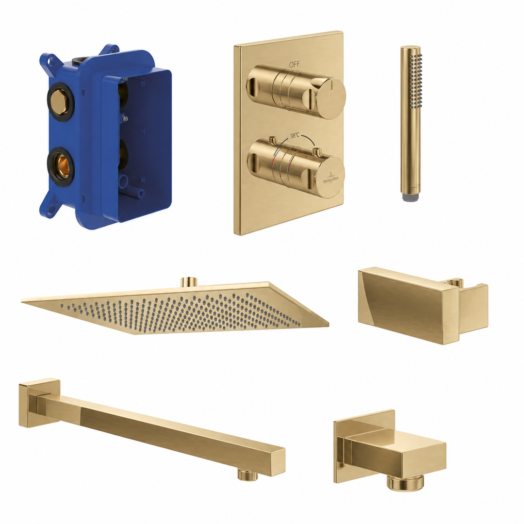 Villeroy & Boch Premium Square Complete Shower Set Brushed Gold