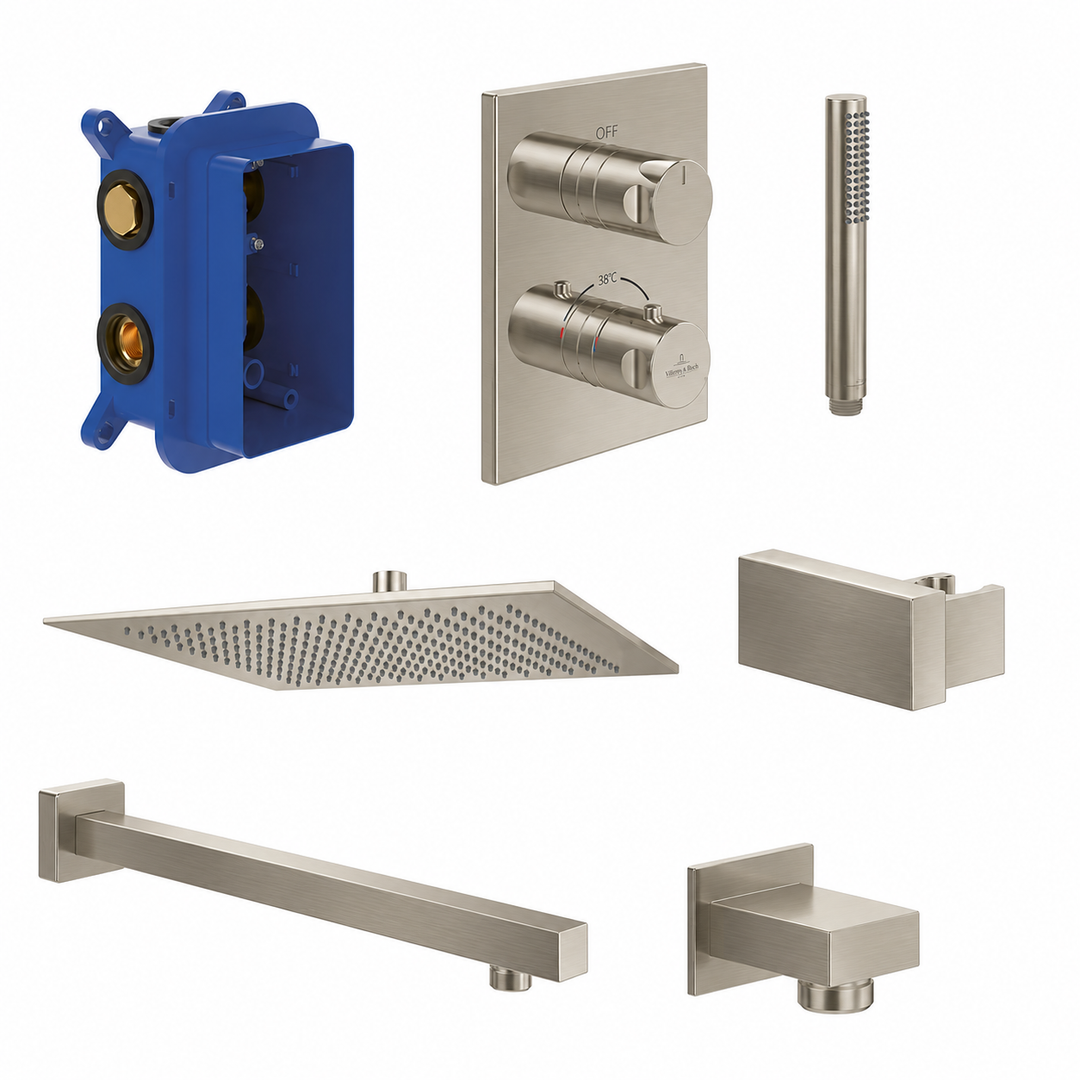 Villeroy & Boch Premium Square Complete Shower Set Brushed Nickel
