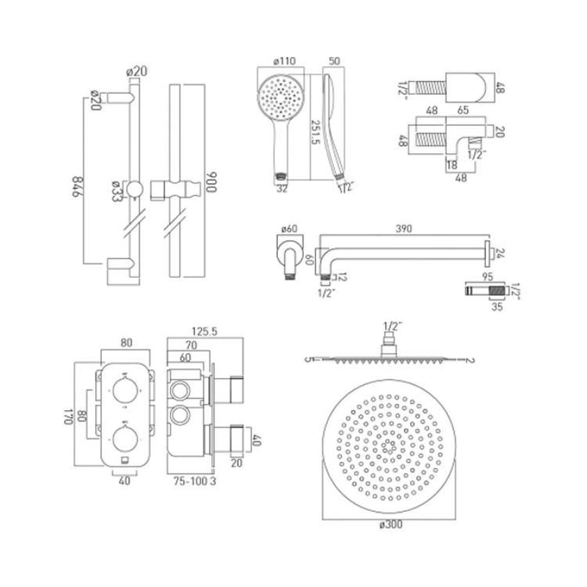 Vado Altitude 2 Outlet Thermostatic Shower Set With Slide Rail Kit