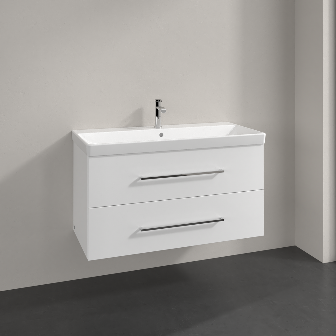 Villeroy & Boch Avento 1000mm Wall Hung 2 Drawer Vanity Unit & 1 Tap Hole Washbasin Crystal White