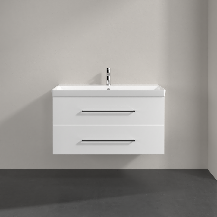Villeroy & Boch Avento 1000mm Wall Hung 2 Drawer Vanity Unit & 1 Tap Hole Washbasin Crystal White