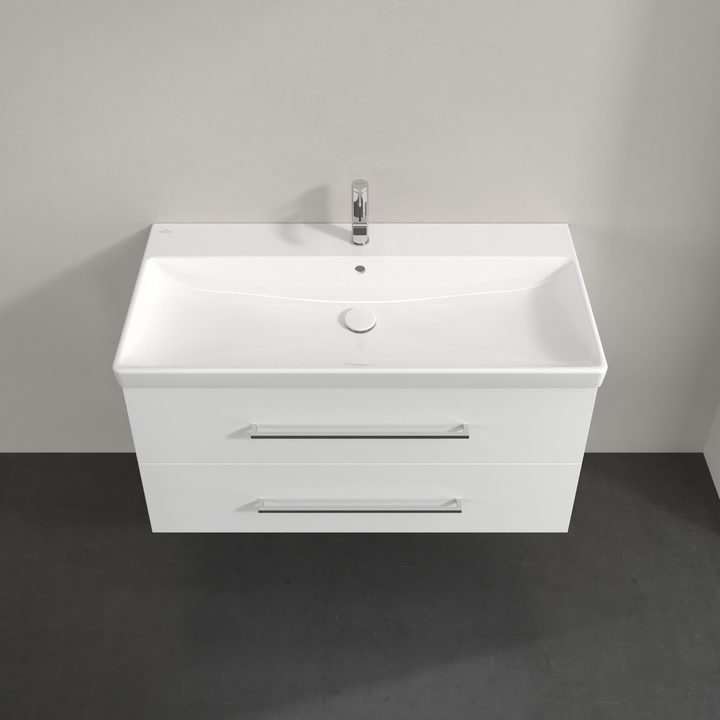 Villeroy & Boch Avento 1000mm Wall Hung 2 Drawer Vanity Unit & 1 Tap Hole Washbasin Crystal White