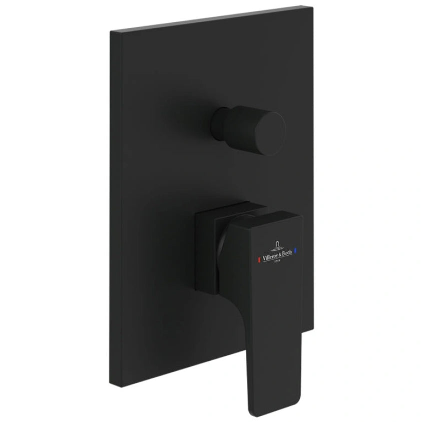 Villeroy & Boch Architectura Square Concealed Single Lever Bath Shower Mixer with Diverter In Matt Black