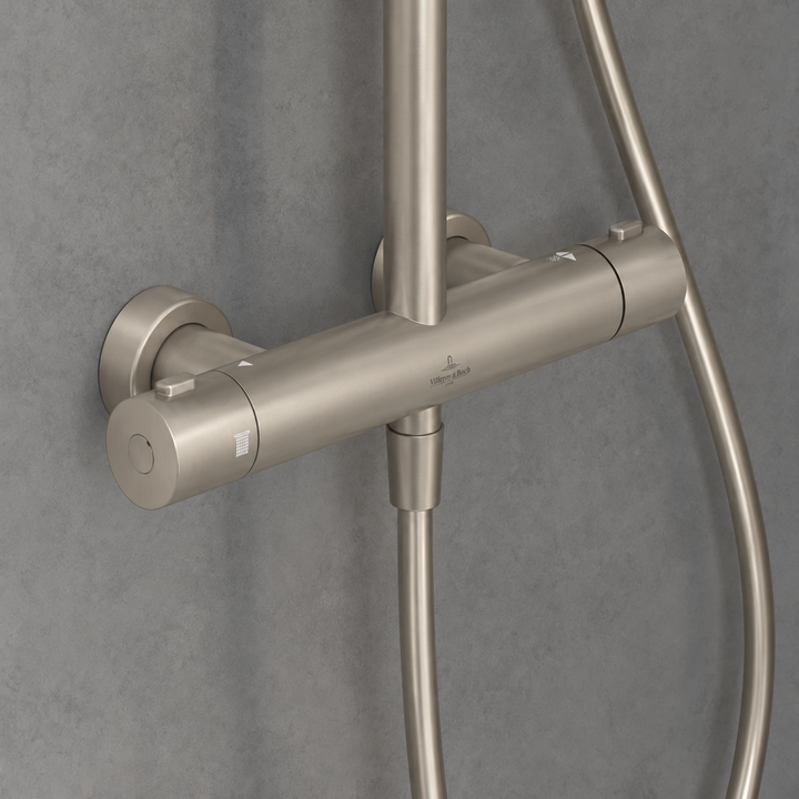 Villeroy & Boch Verve Thermostatic Shower System In Brushed Nickel