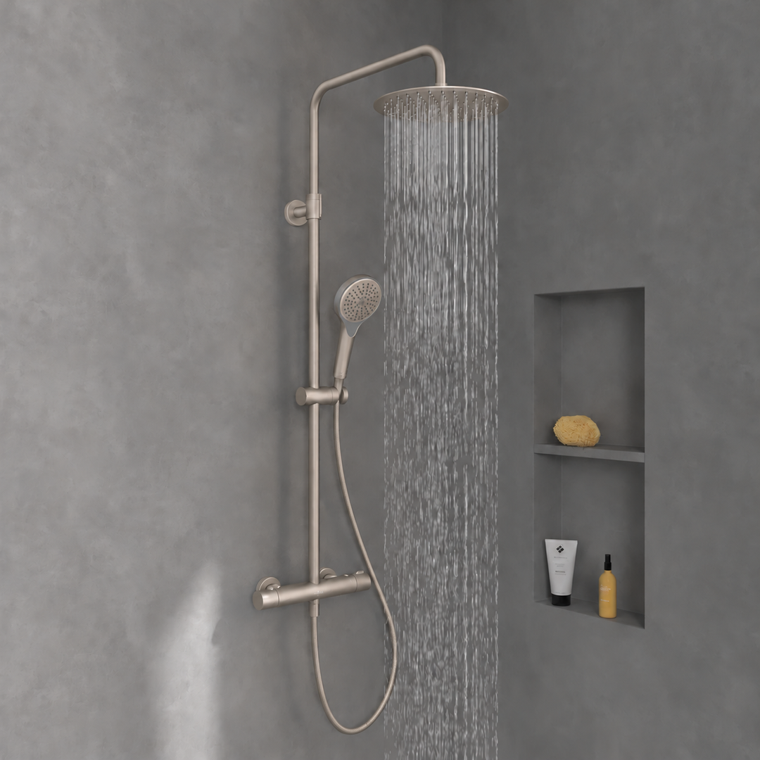 Villeroy & Boch Verve Thermostatic Shower System In Brushed Nickel