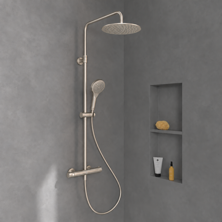 Villeroy & Boch Verve Thermostatic Shower System In Brushed Nickel