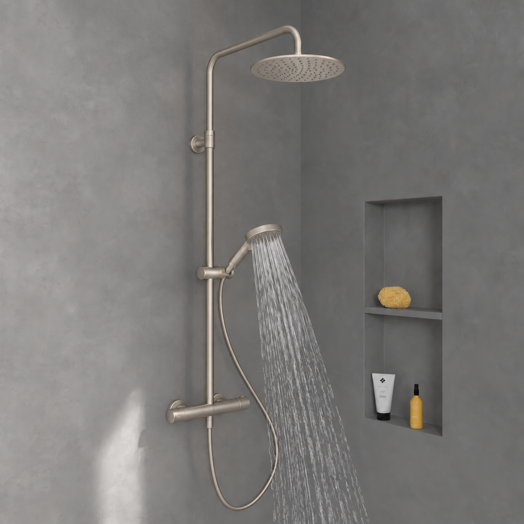 Villeroy & Boch Verve Thermostatic Shower System In Brushed Nickel