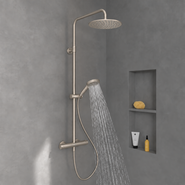 Villeroy & Boch Verve Thermostatic Shower System In Brushed Nickel