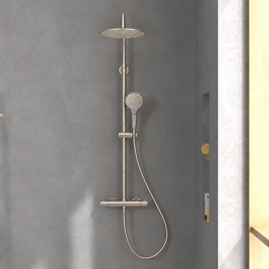 Villeroy & Boch Verve Thermostatic Shower System In Brushed Nickel