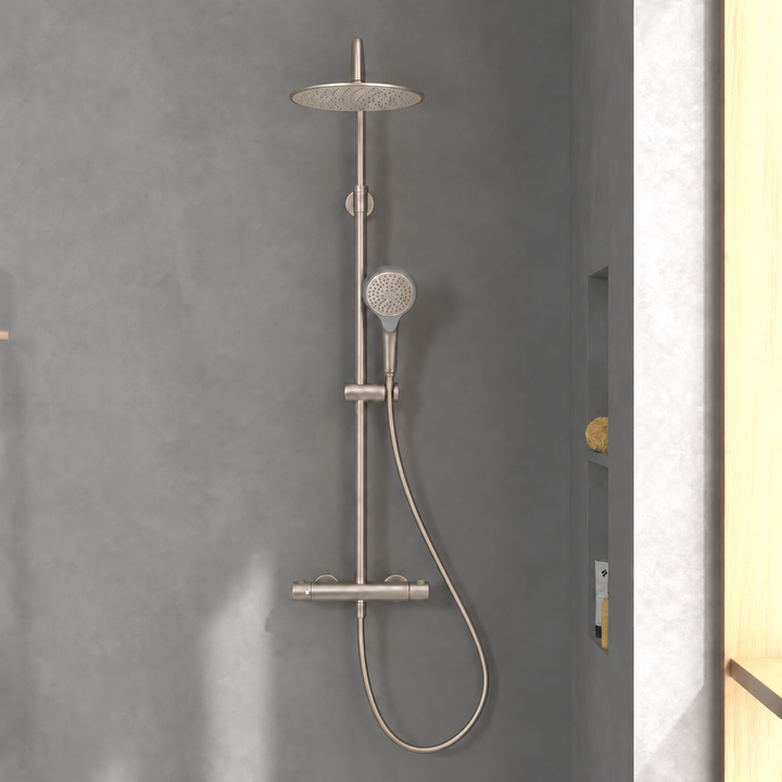 Villeroy & Boch Verve Thermostatic Shower System In Brushed Nickel