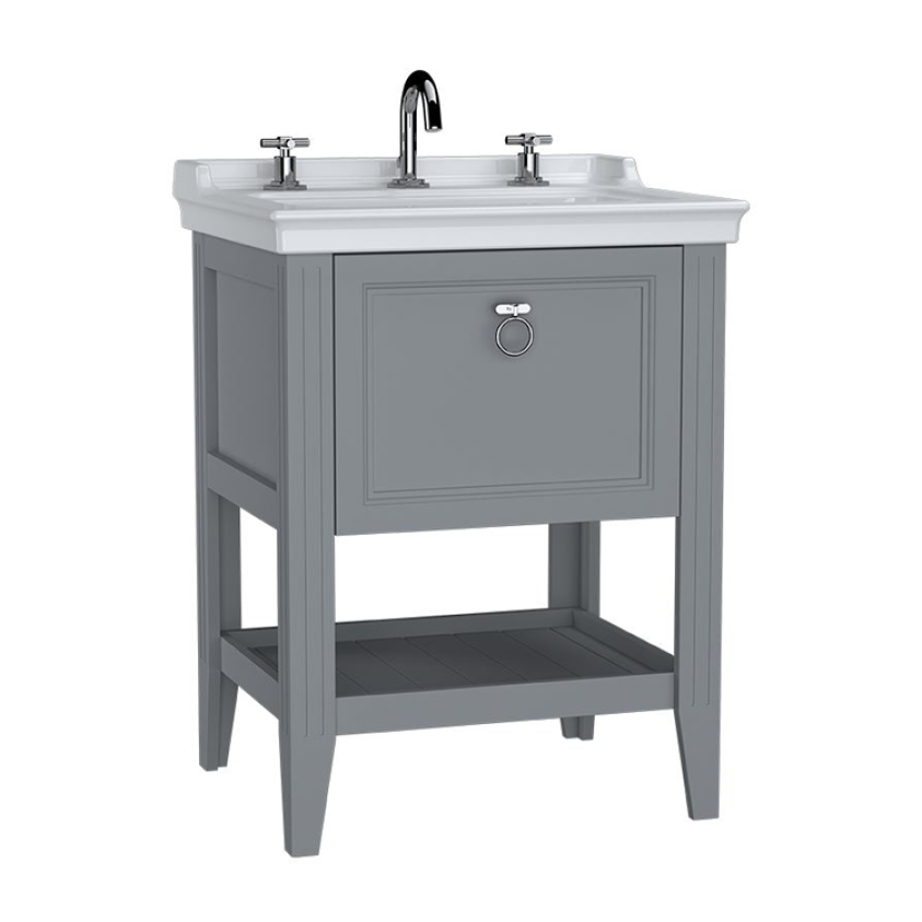 VitrA Valarte 650mm Matt Grey Single Drawer Unit & Basin