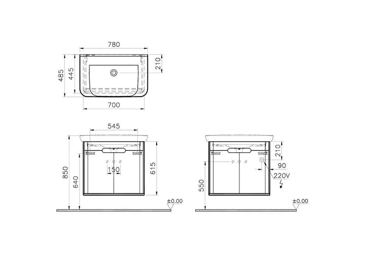 VitrA Sento 800mm Vanity Unit with Doors & Washbasin